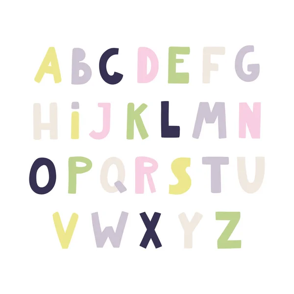Alfabeto Latino Dibujado Mano Estilo Escandinavo Con Letras Mayúsculas Color — Archivo Imágenes Vectoriales