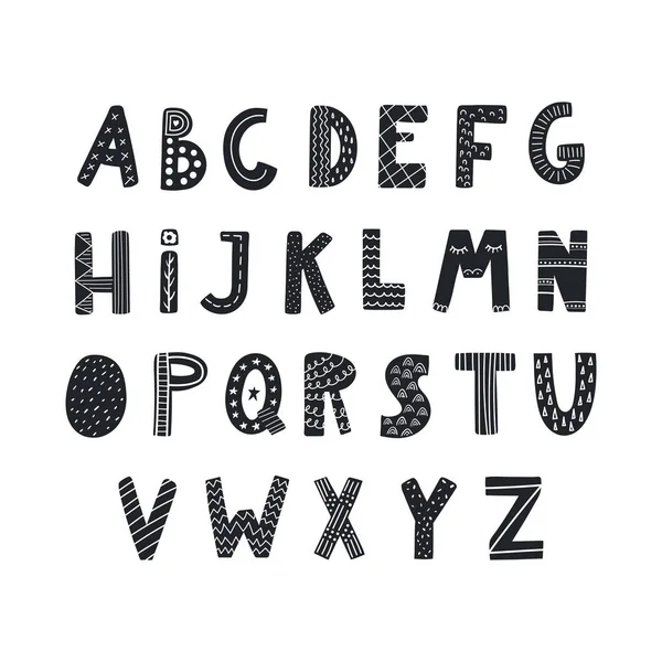 Alfabeto Latino Desenhado Mão Estilo Escandinavo Com Letras Maiúsculas Coloridas — Vetor de Stock