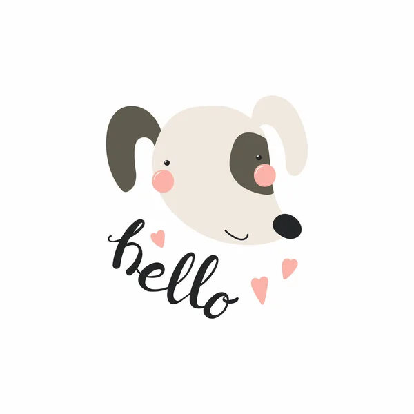 Αστείο Σκύλο Πρόσωπο Λέξη Hello Λευκό Φόντο — Διανυσματικό Αρχείο