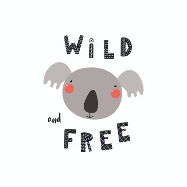 komik koala vahşi kelimelerle yüz ve beyaz arka plan üzerinde ücretsiz