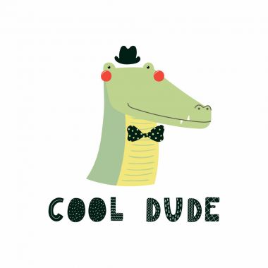 Elle çizilmiş şirin komik zebra şapka ve papyon ile yazı alıntı beyaz arka plan üzerinde izole dostum Cool