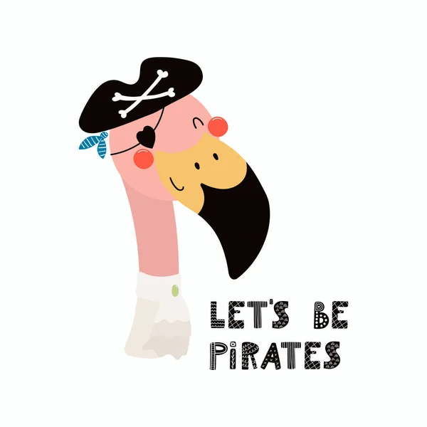 Mano Dibujada Estilo Escandinavo Lindo Divertido Pirata Flamenco Sombrero Tricornio — Vector de stock