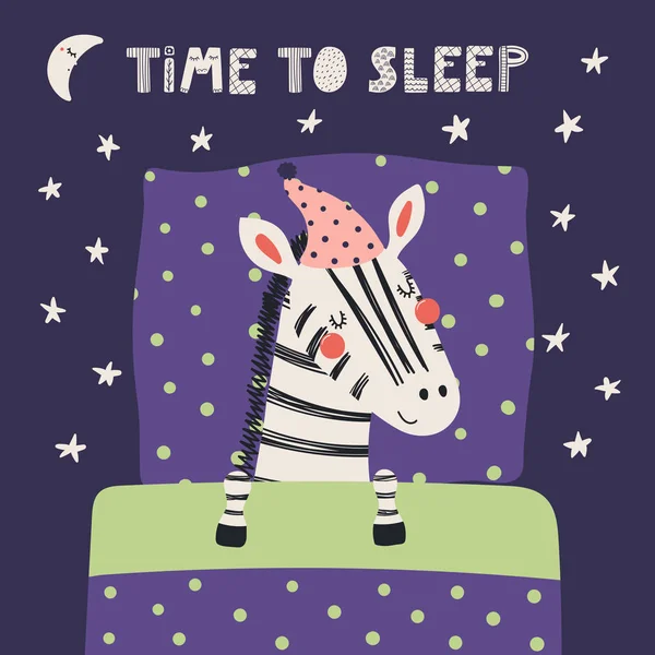 Hand Drawn Scandinavian Style Cute Funny Zebra Sleeping Nightcap Pillow Royalty Free Stock Illustrations