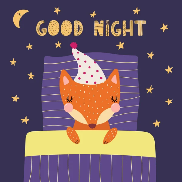 Hand Drawn Scandinavian Style Cute Funny Fox Sleeping Nightcap Pillow Royalty Free Stock Illustrations