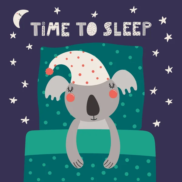 Tangan Digambar Skandinavia Gaya Lucu Koala Tidur Malam Hari Dengan - Stok Vektor