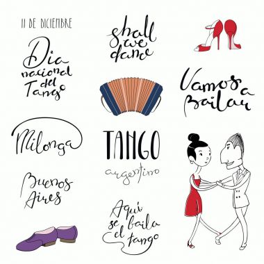 El tango tırnak beyaz arka plan, vektör, illüstrasyon izole tasarım öğeleri ile yazılı kümesi