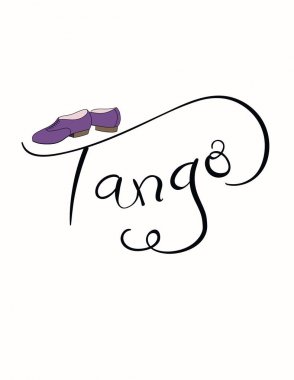 el Tango ve beyaz arka plan, vektör, illüstrasyon izole ayakkabı dans teklif yazılı ile tebrik kartı