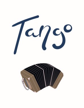 el alıntı Tango yazılı ve beyaz arka plan, vektör, illüstrasyon izole bandoneon tebrik kartı