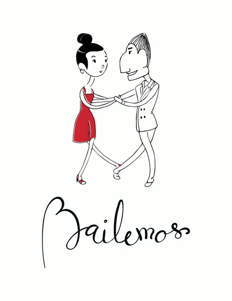 Carte Avec Citation Tango Écrite Main Bailemos Espagnol Avec Couple — Image vectorielle