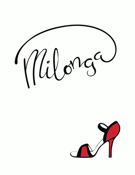 Вітальна Листівка Рукою Написана Танго Цитата Мілонга Танцювальні Туфлі Ізольовані — стоковий вектор