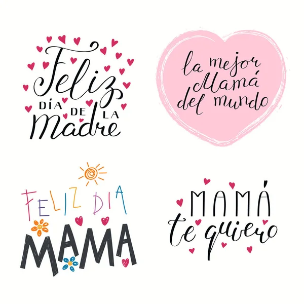 Mothers Day Greeting Card Set Hand Written Mothers Day Lettering — Stock Vector