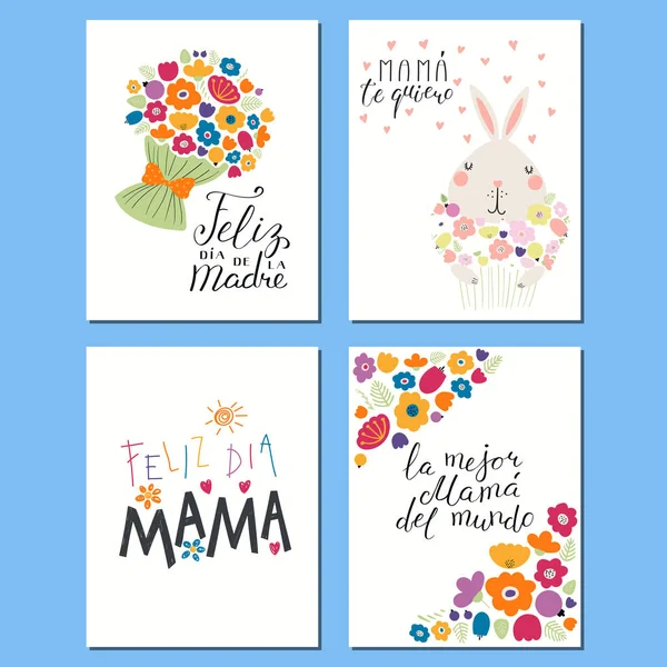 Set Mothers Day Cards Templates Hand Written Lettering Quotes Spanish — Stock Vector