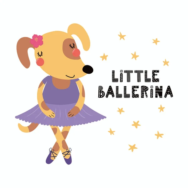 Ilustração Vetor Desenhado Mão Uma Menina Cachorrinho Engraçado Bonito Tutu — Vetor de Stock