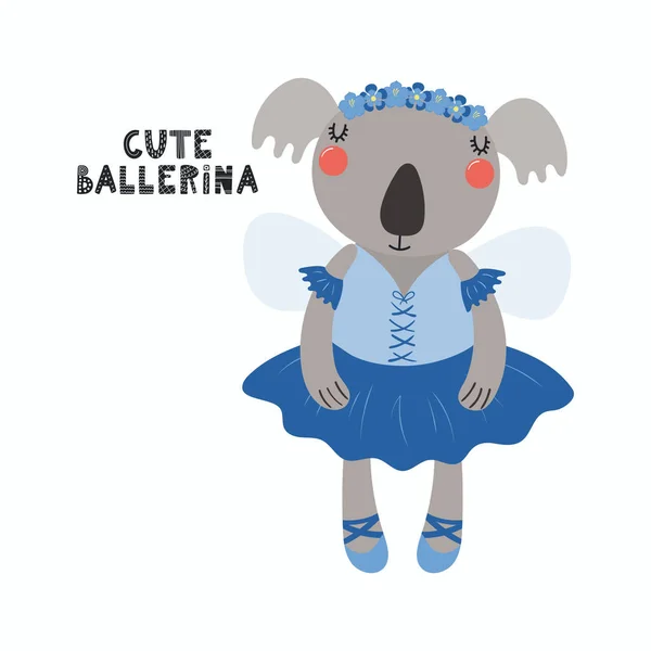 Hand Drawn Vector Illustration Cute Funny Koala Girl Tutu Pointe — Stock Vector