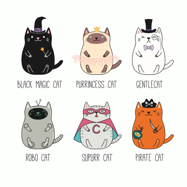 Conjunto Gatos Kawaii Dibujados Mano Trajes Aislados Sobre Fondo Blanco  Vector de Stock de ©Maria_Skrigan 195743464