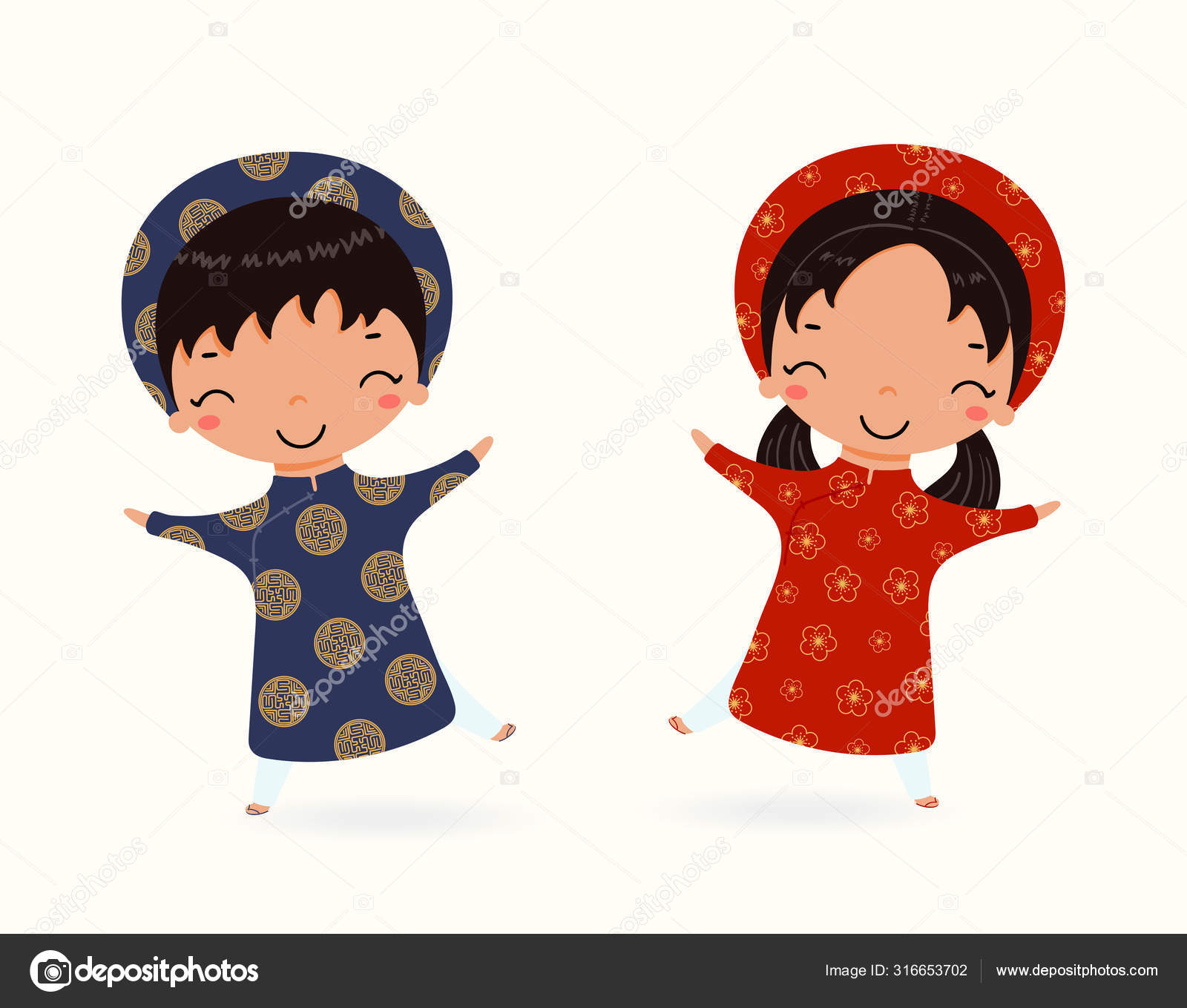 photo Easy Ao Dai Drawing hand drawn vector illustration cute children boy girl dai traditional vector image by c maria skrigan vector stock 316653702