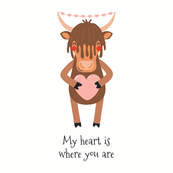 Hand Drawn Valentines Day Card Cute Yak Quote Heart You — 图库矢量图片