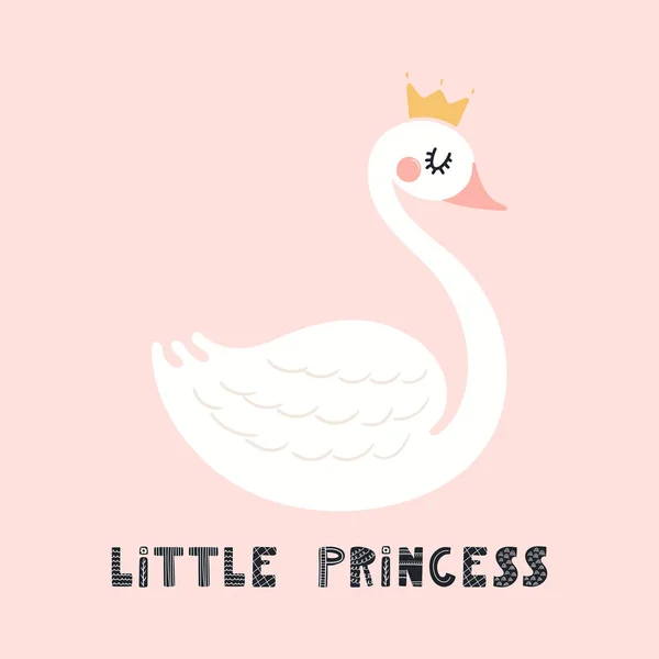 Hand Drawn Vector Illustration Cute Funny Swan Crown Lettering Quote — 스톡 벡터