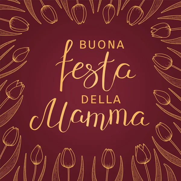Diseño Banner Con Marco Flores Tulipán Texto Italiano Feliz Día — Vector de stock