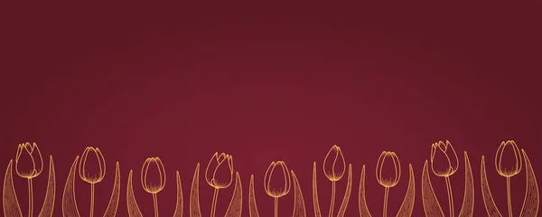 Marco Floral Flores Tulipán Dorado Sobre Fondo Rojo Ilustración Vectorial — Archivo Imágenes Vectoriales