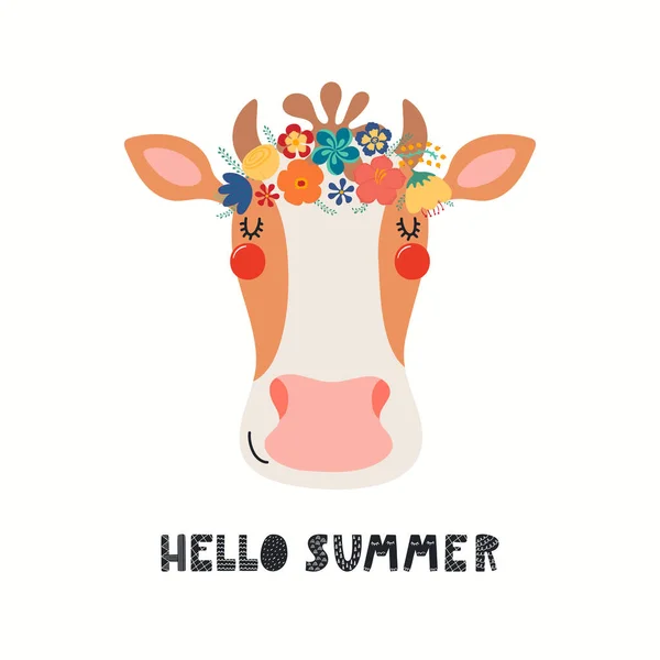 Hand Drawn Vector Illustration Cute Cow Face Flower Crown Lettering Royalty Free Stock Vectors