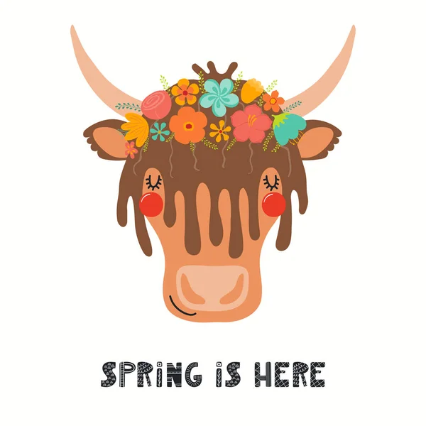 Hand Drawn Vector Illustration Cute Yak Face Flower Crown Lettering Royalty Free Stock Illustrations