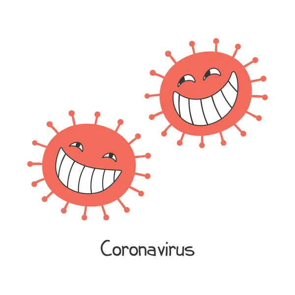 Konsep Epidemi Coronavirus Virus Kartun Lucu Dengan Gigi Besar Dan - Stok Vektor