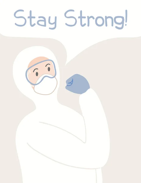 Sanitäter Schutzanzügen Mit Zitat Bleiben Sie Stark Handgezeichnete Vektorillustration Motivationsplakat — Stockvektor