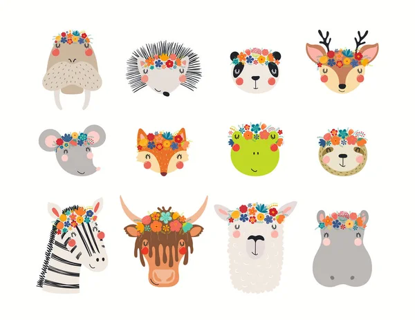 손으로 그림에 귀엽고 재미있는 동물들 있습니다 스칸디나비아식 디자인 어린이에 인쇄되기 — 스톡 벡터