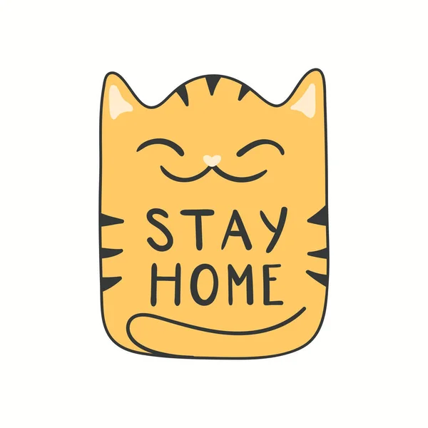 Motivational Poster Hand Drawn Funny Ginger Cat Quote Stay Home — Stock Vector