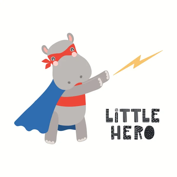 Ilustrasi Vektor Tangan Superhero Hippo Lucu Dengan Kutipan Surat Pahlawan - Stok Vektor