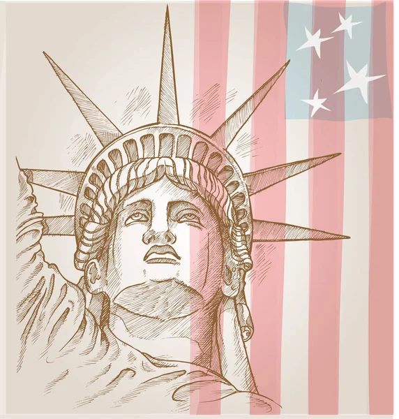 自由面对国旗的雕像 — 图库矢量图片