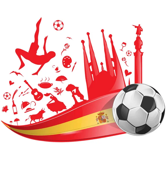 Bendera Spanyol dengan bola sepak - Stok Vektor