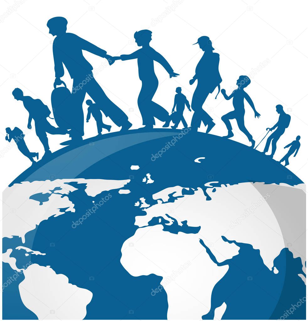  immigration people on world map background