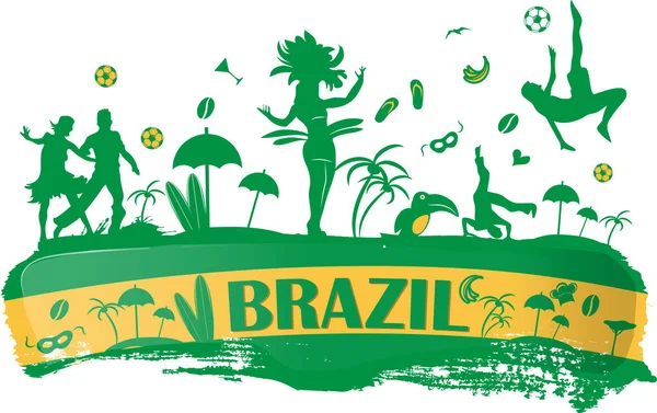 Banner brasiliano con icona di silhouette — Vettoriale Stock