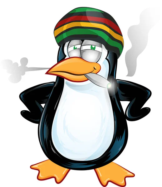 Divertido jamaican pinguin dibujos animados — Vector de stock