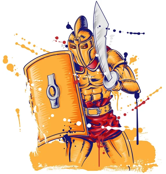 Roman gladietor warrior mascot isolated on white — Stock Vector