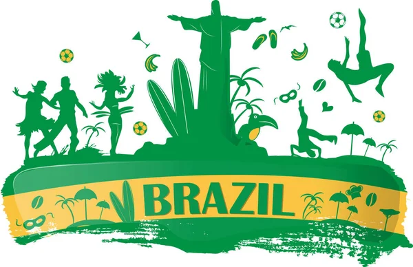 Brasilien banner med ikonen — Stock vektor