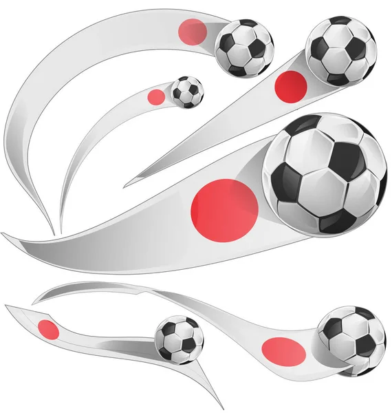Giappone bandiera set con pallone da calcio — Vettoriale Stock