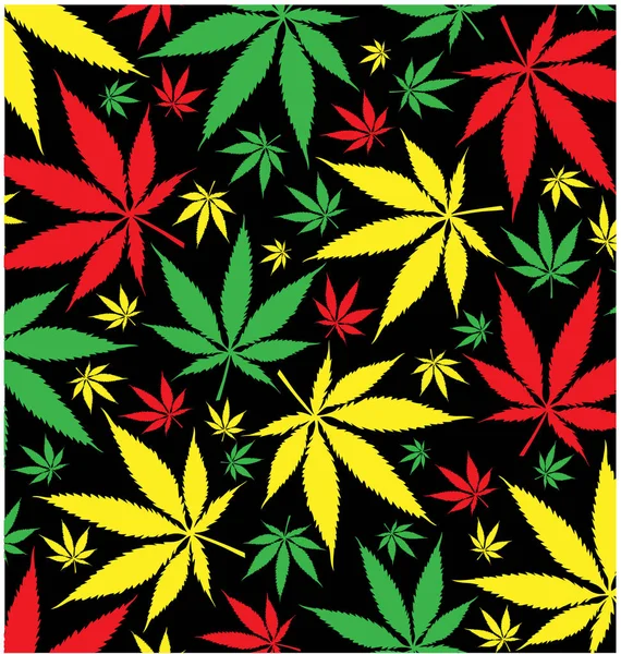 Patrón de marihuana jamaicana sobre fondo negro — Archivo Imágenes Vectoriales