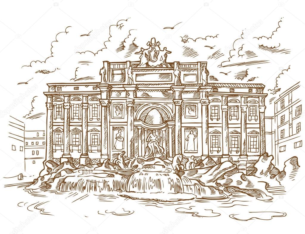 sketch of Trevi Fountain