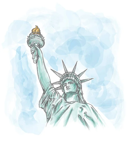 The statue of liberty on watercolor sky — Stock Vector