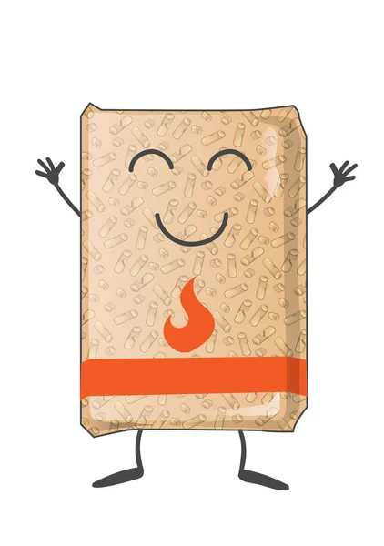 Bag of wood pellets mascot cartoon. isoalated on white — Stock Vector