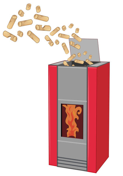 Древесная пеллетная печь с пеллеткой изолированы на белом фоне
