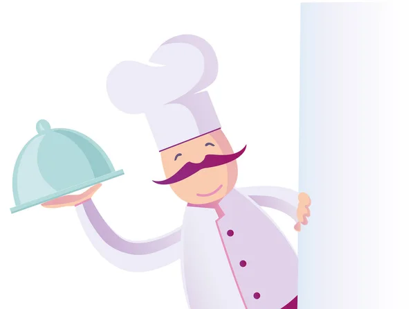 Ilustração de um chef italiano engraçado com placa em branco —  Vetores de Stock