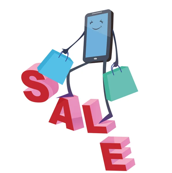 Zakupy online, Big smartphone na sprzedaż tekst. Pojęcie telefonu komórkowego — Wektor stockowy