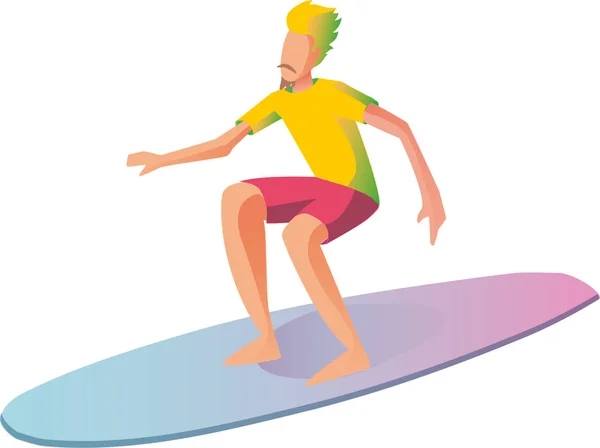 Surfer di papan selancar menangkap gelombang di laut, terisolasi di - Stok Vektor