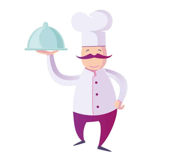 Vector flat  Illustration  of a Funny Italian Chef Presenting Hi — Stock Vector