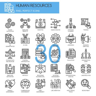 Mükemmel insan kaynakları, ince çizgi ve piksel simgeler