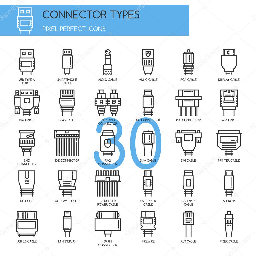 Connector Types , Thin Line and Pixel Perfect Icons